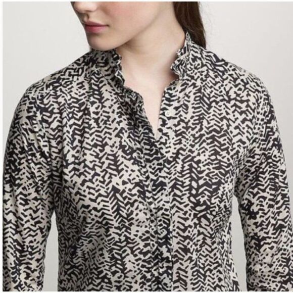 J. Crew Strada Fan Placket Perfect Shirt, Black/Cream, 100% Cotton, size 4 - Picture 2 of 13